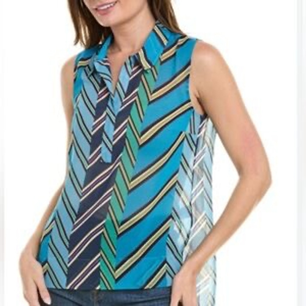 Cabi Blue Chevron Striped Sleeveless Blouse Women’s Large - Picture 8 of 8